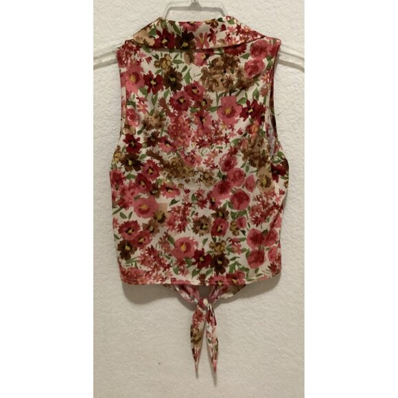 Papaya Floral Sleeveless Button-Down Tie-Front Blouse Size S - Picture 3 of 4